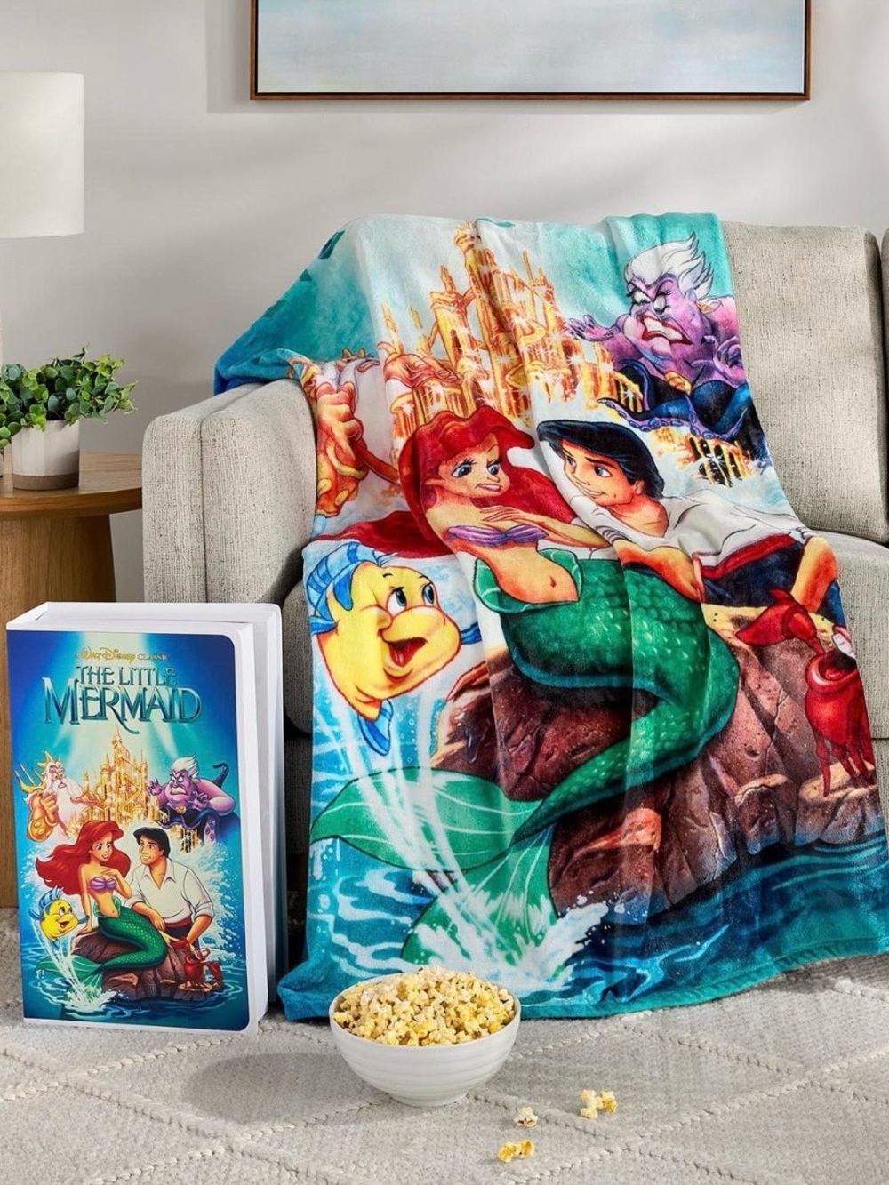 Disney The Little Mermaid VHS Boxed Throw Blanket 50x70 Ariel Eric NEW